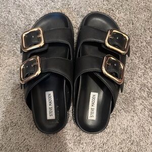 Steve Madden Black Sandals with Gold Buckles
